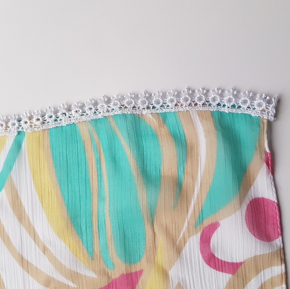 Floral & Butterfly Scarf -White Crochet Trim - Picture 5 of 5